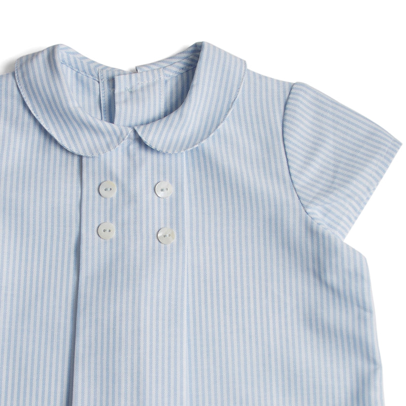 Striped Baby Shirt with Peter Pan Collar and Double Buttons in Light B ...