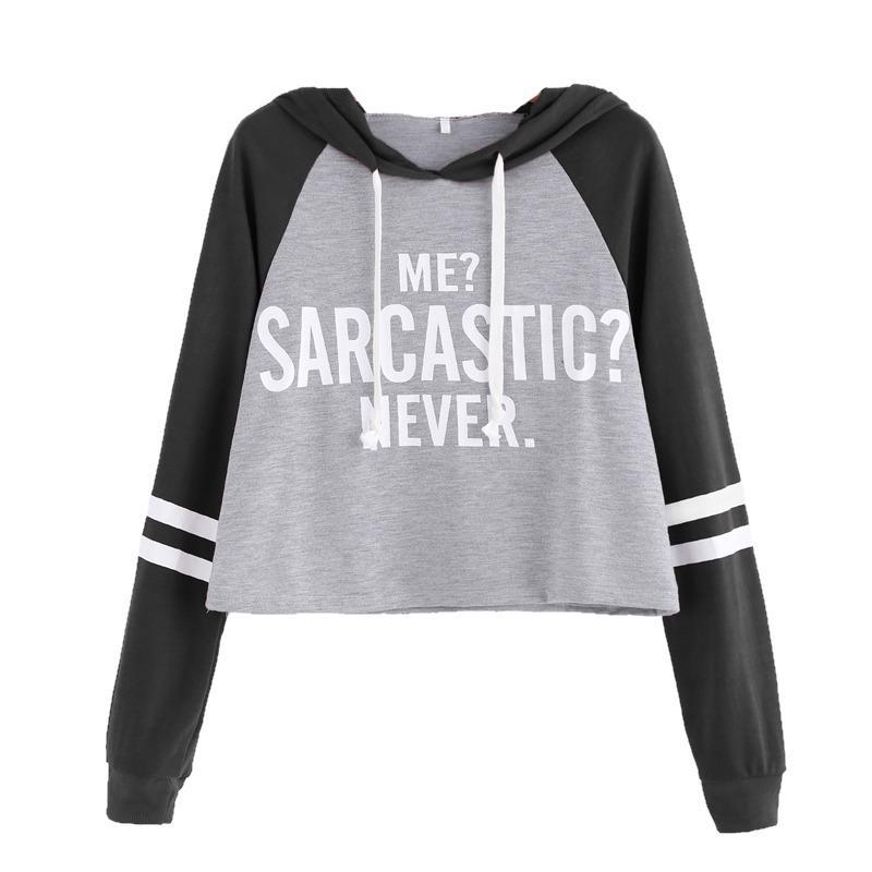 me sarcastic never crop hoodie