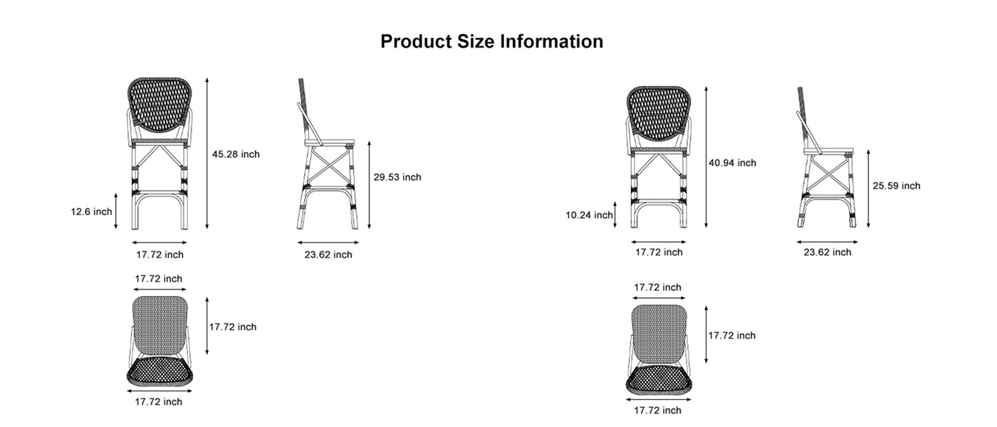 PURPLE LEAF Counter stools set of 2 Overall dimensions