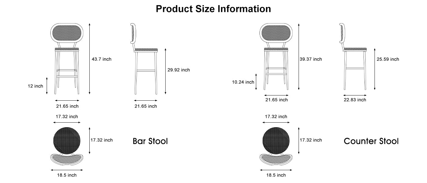 PURPLE LEAF Counter stools set of 2 Overall dimensions