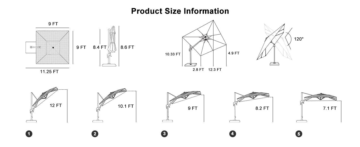 PURPLE LEAF SWIVEL PATIO UMBRELLA PRODUCT SIZE INFORMATION 9'X9'