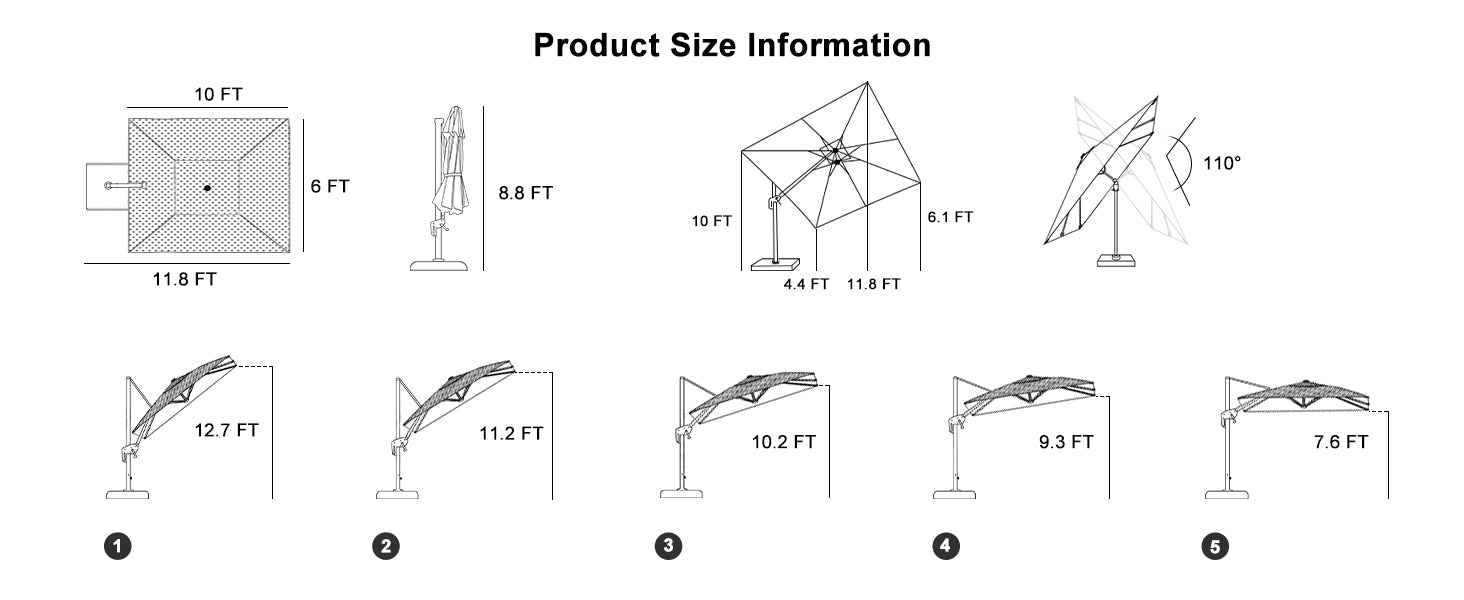 PURPLE LEAF SWIVEL PATIO UMBRELLA PRODUCT SIZE INFORMATION 6' x 10'