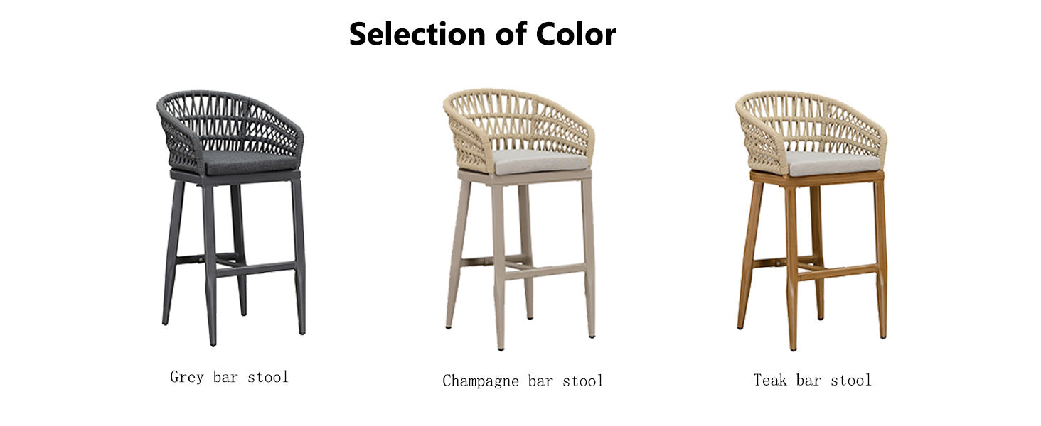 The Purple Leaf outdoor bar chair comes in three colors for you to choose from, elegant champagne, high quality gray, and simple teak.