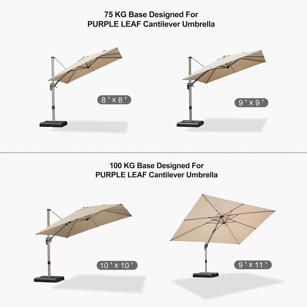 PURPLE LEAF Grey Outdoor Umbrella Base, ZY05ALFGYBS-75 Only for RURPLE LEAF 9' x 11' and 10' x 10' Deluxe Aluminum square single-top cantilever umbrellas.