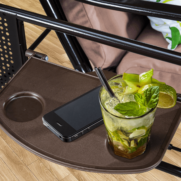 Purple Leaf Swing has two trays, so that you can palce your drinks and snacks.