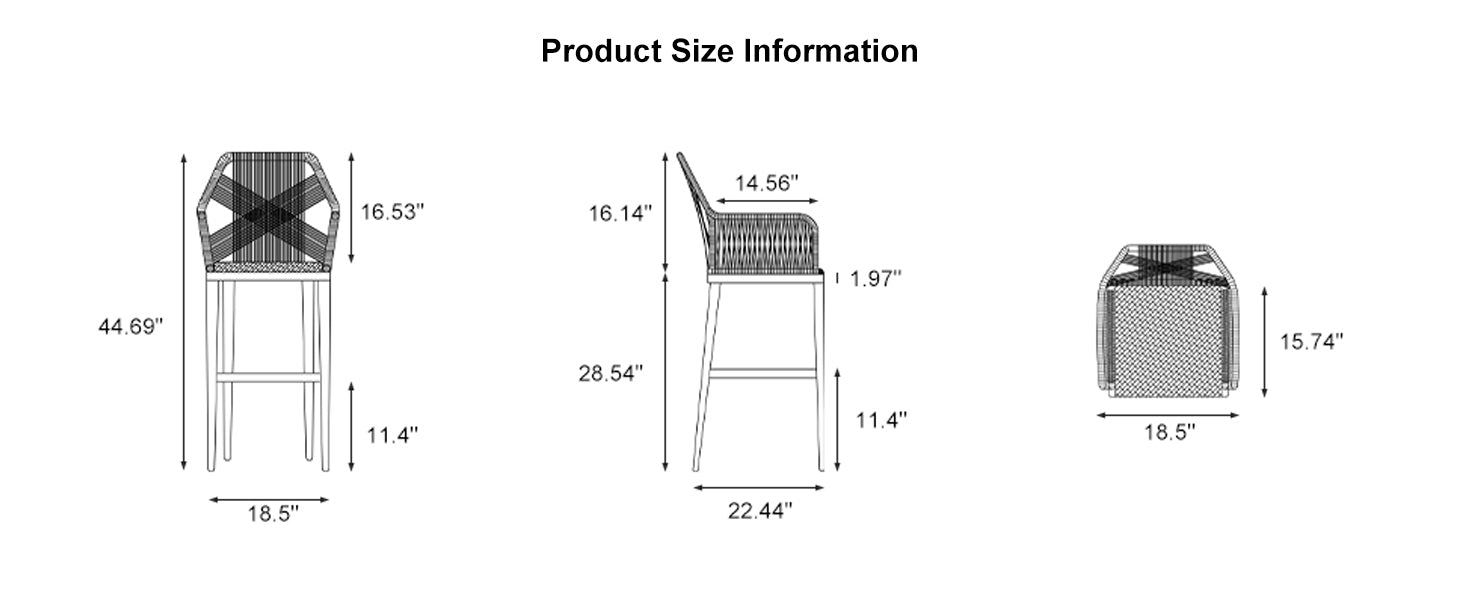 PURPLE LEAF Counter stools set of 2 Overall dimensions.