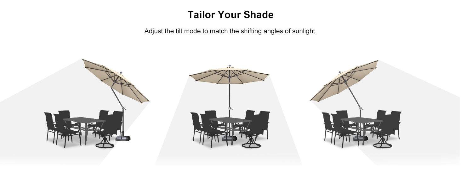 patio umbrella Adjust the tilt mode to match the shifting angles of sunlight