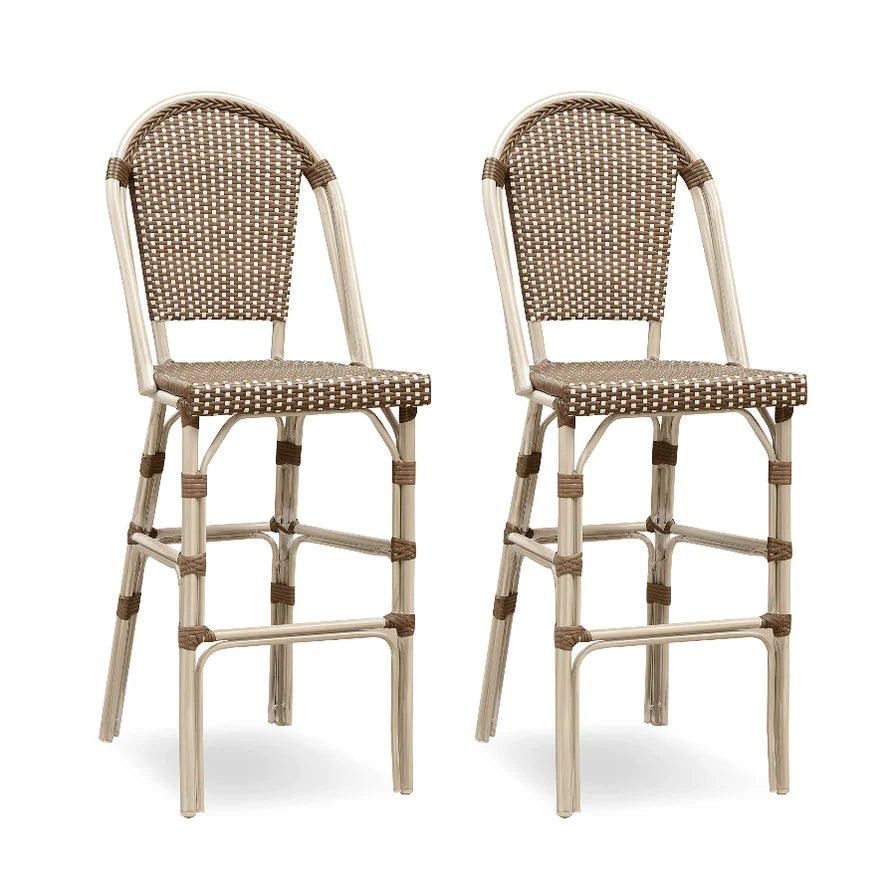 PURPLE LEAF French Counter Height Bar Height Stool Set of 2, Patio Bar Chairs with Back Rattan, French Bistro Set