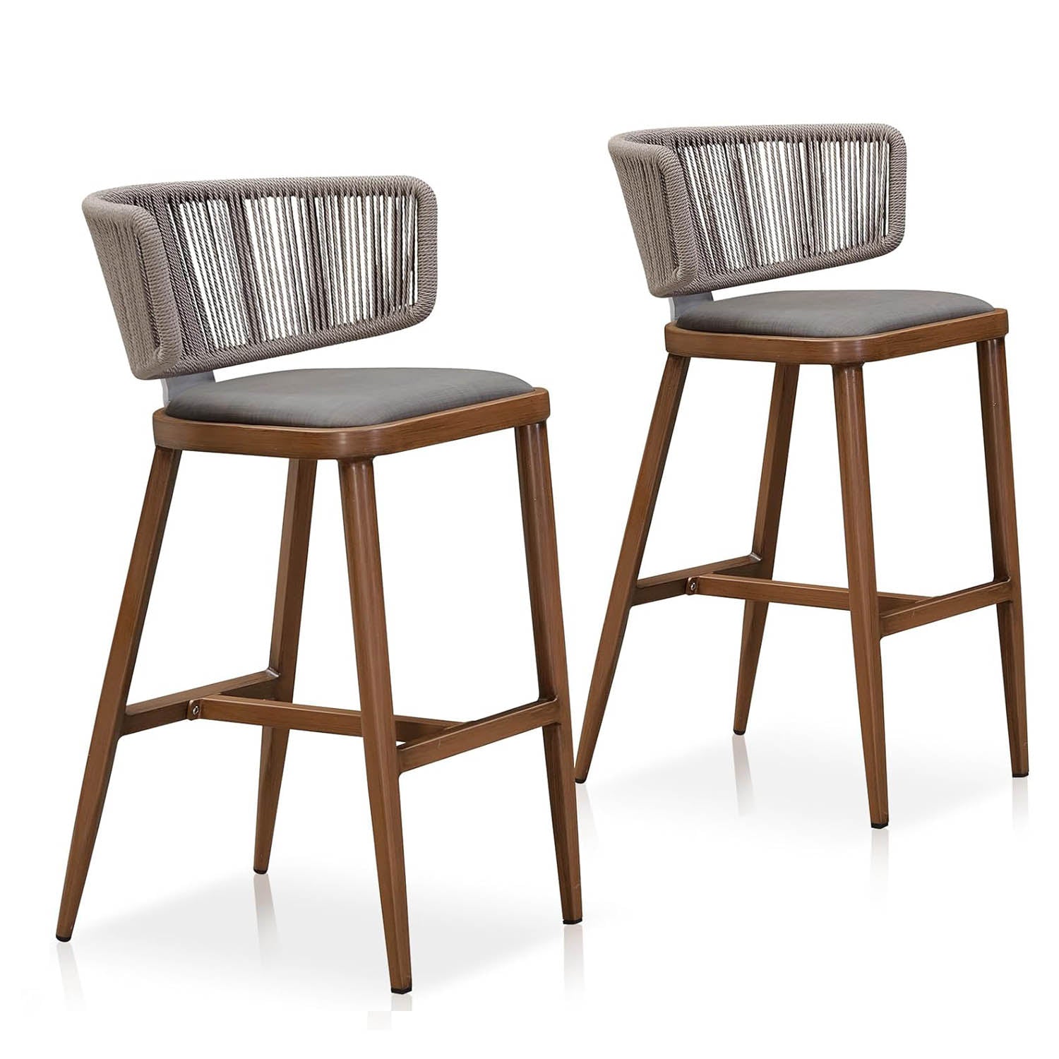 PURPLE LEAF Outdoor Bar Stools Set of 2, Aluminum Frame, Cradle back, Height Stools Chair