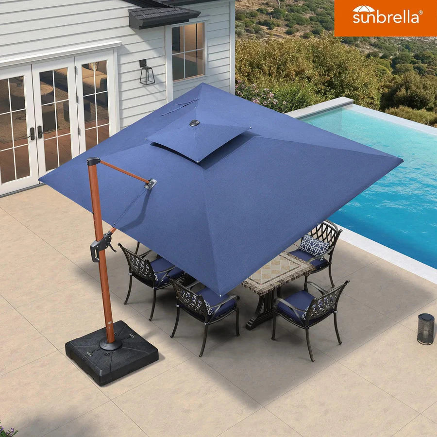 PURPLE LEAF SUNBRELLA Cantilever Umbrella Deluxe Wood Pattern Patio Umbrella