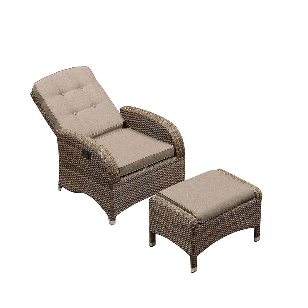 reclining rattan chair and footstool