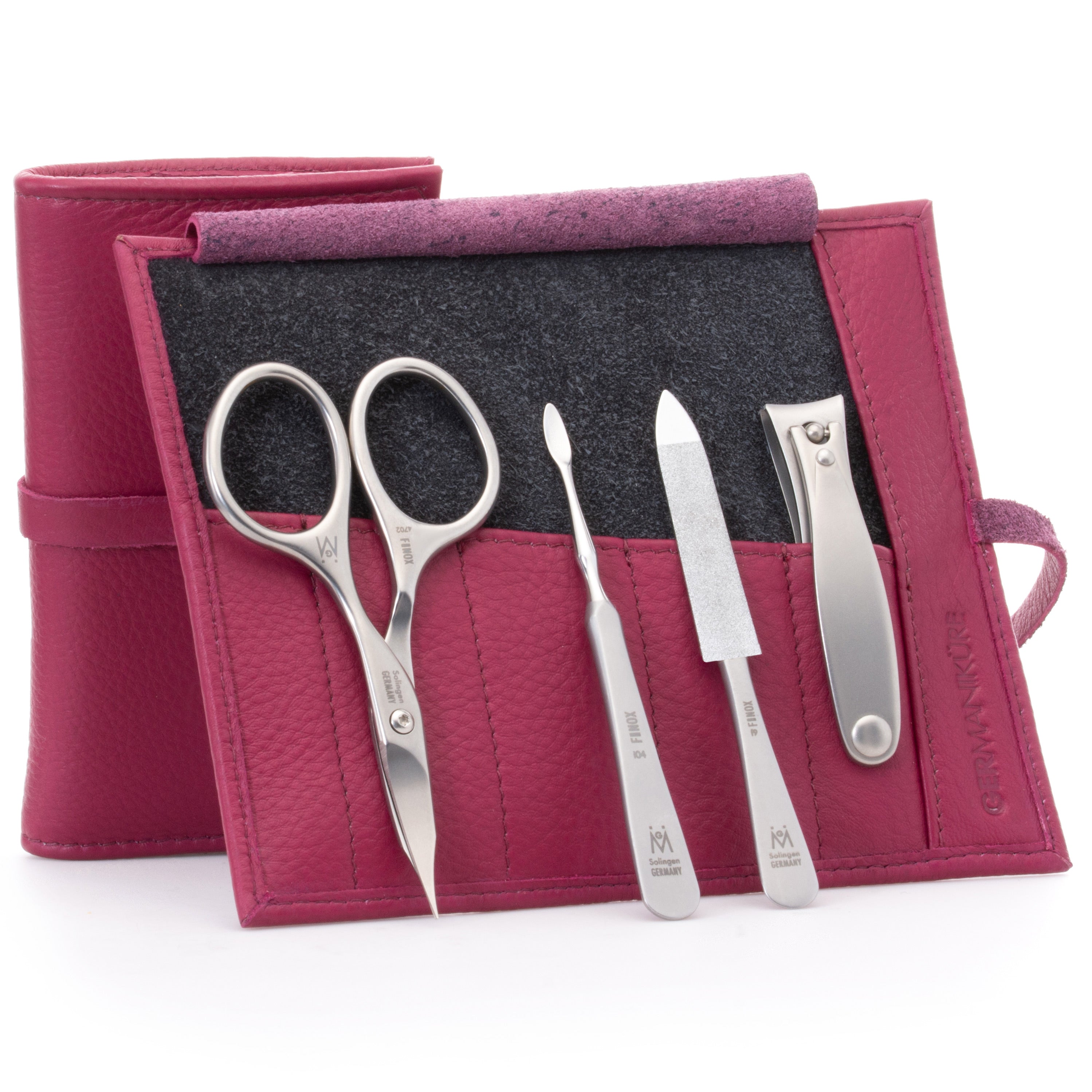 Germanikure 4pc Manicure Set - Handmade in Solingen Germany, Finox High Carbon Stainless Steel: Nail Clippers, Self Sharpening Combination Scissors, C