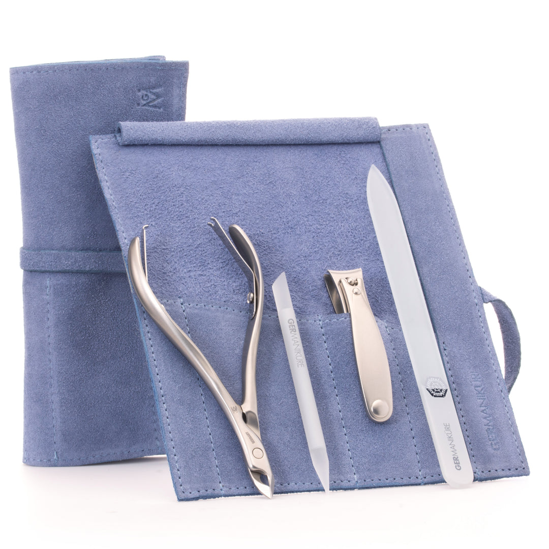 Germanikure 4pc Manicure Set - Handmade in Solingen Germany, Finox High Carbon Stainless Steel: Nail Clippers, Self Sharpening Combination Scissors, C