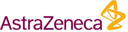 AstraZeneca corporate logo in maroon with yellow helix icon at right