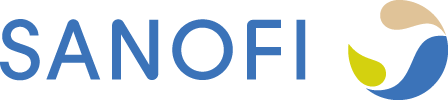 Blue Sanofi corporate logo with circular icon on right