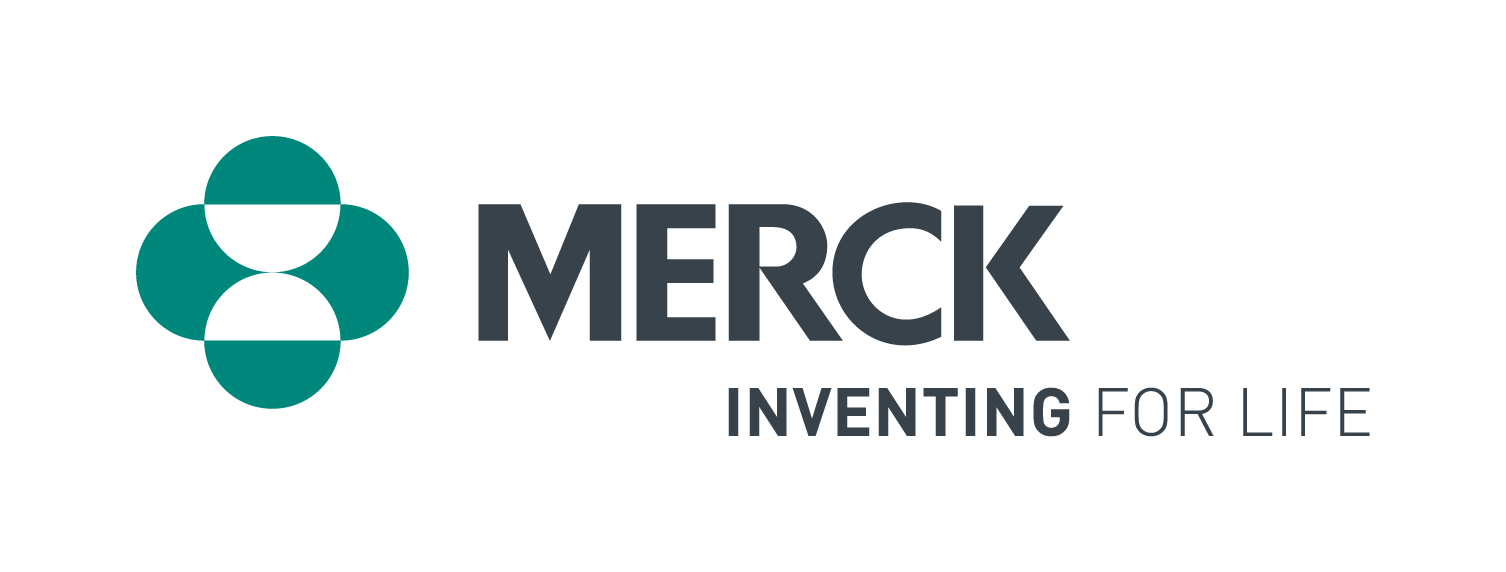 Merck Inventing for Life corporate logo in black with green icon on left
