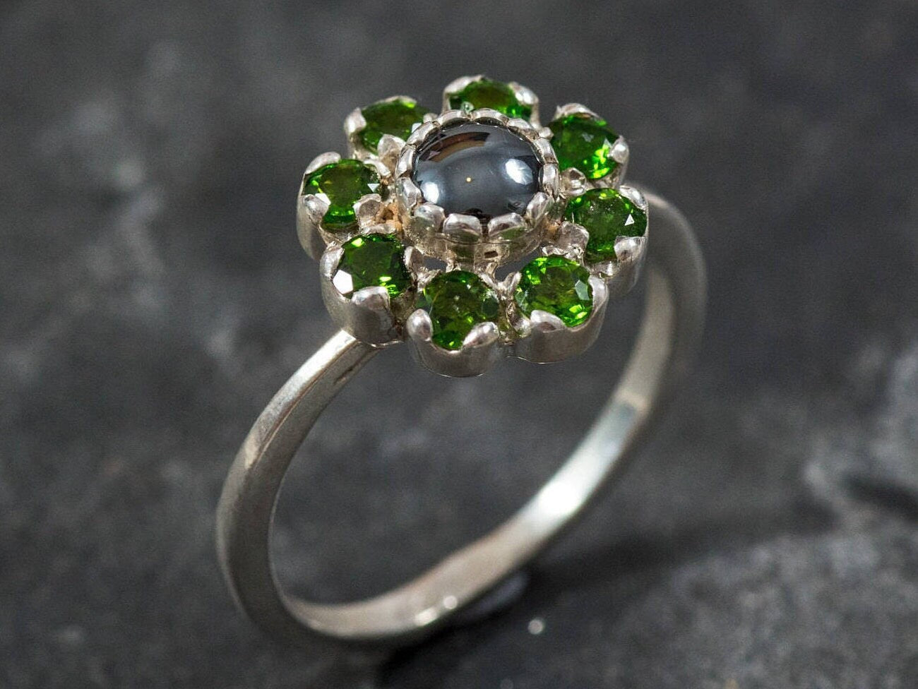 Green Flower Ring, Chrome Diopside Ring, Natural Chrome Diopside, Silv –  Adina Stone Jewelry