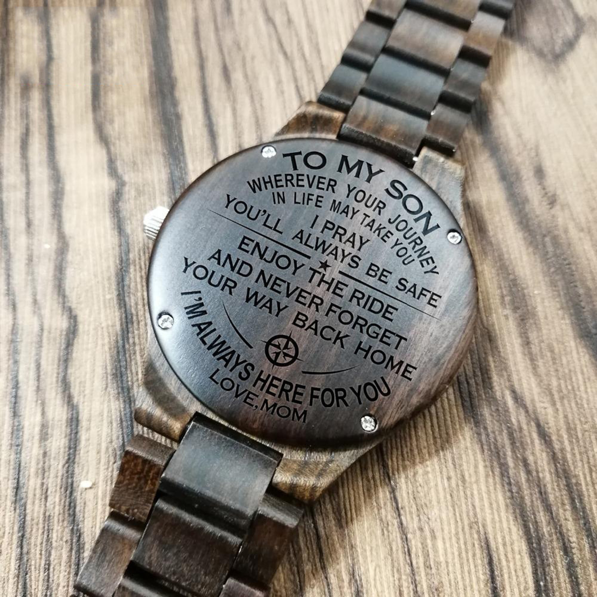 engraved watch from mom to son