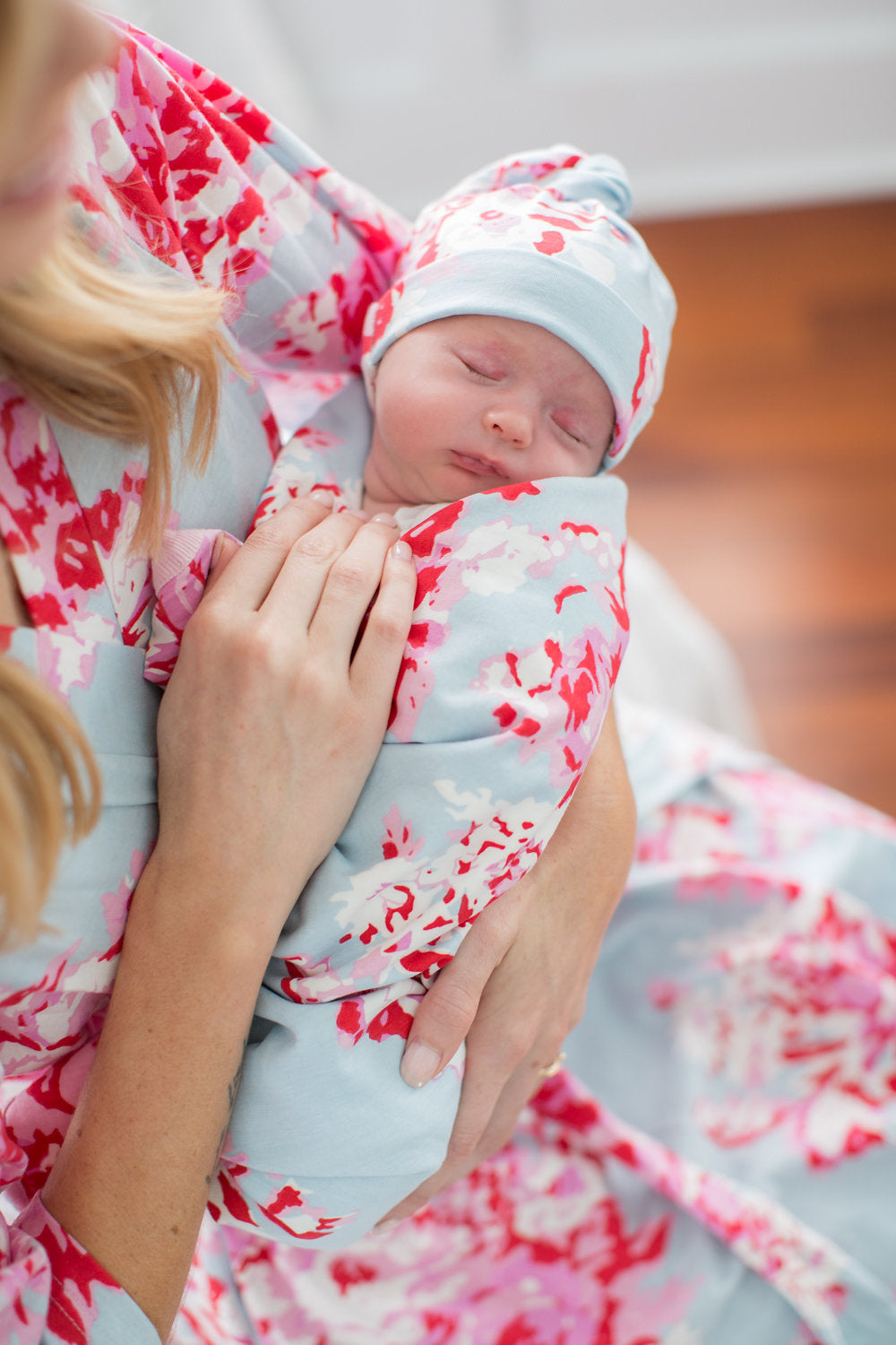 matching hospital gown and swaddle