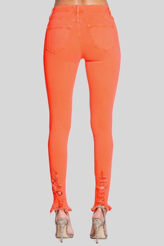 Neon Orange Distressed Jeans