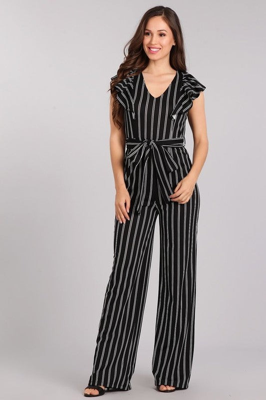 black flutter sleeve jumpsuit