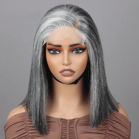 5x5 lace salt and pepper straight human hair wig