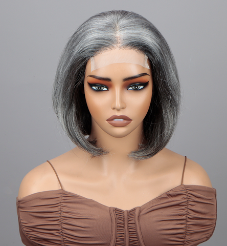4x4 lace salt and pepper straight bob wig
