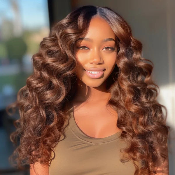 SoulLady Colored Human Hair Wigs Brown Body Wave Wig 4x4 HD Lace Closure Wig
