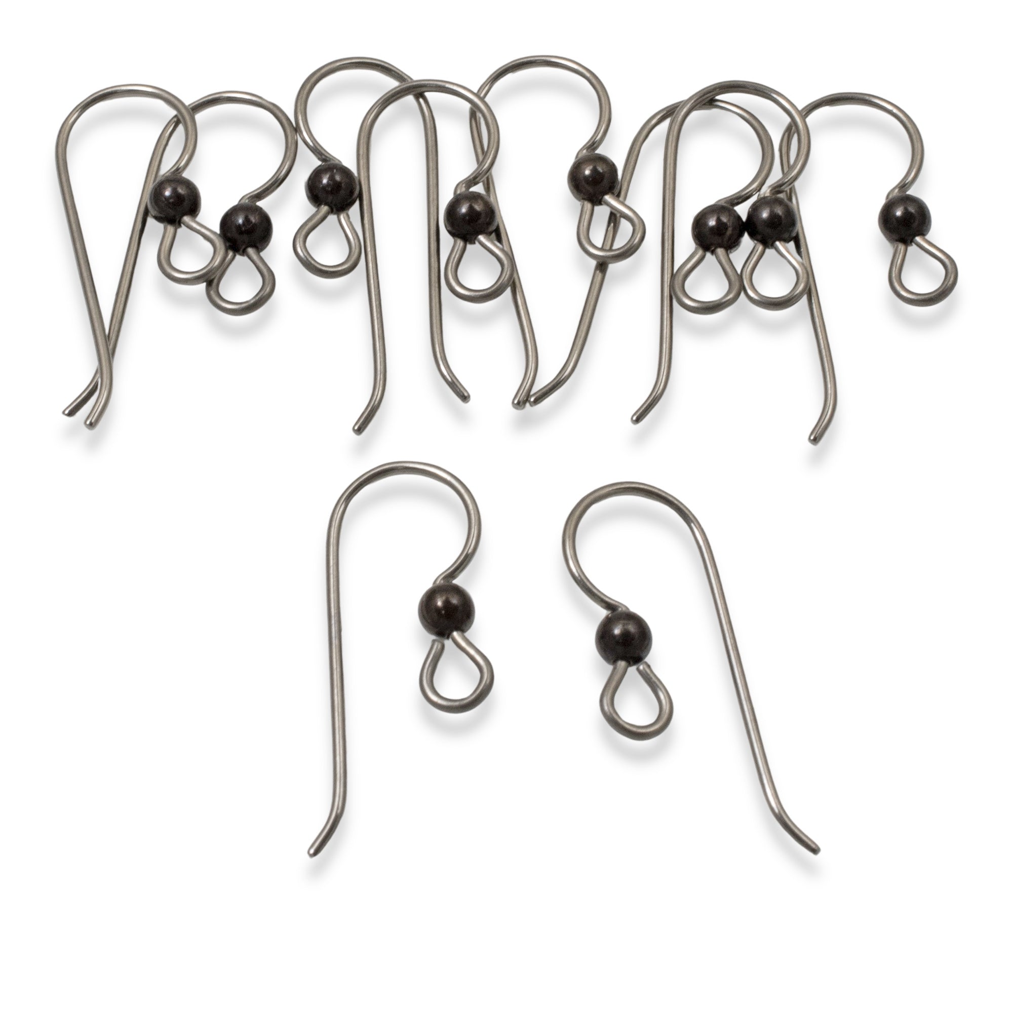 10 Gray Niobium Hypoallergenic Earring Hooks with Black Bead Accent for Jewelry Making