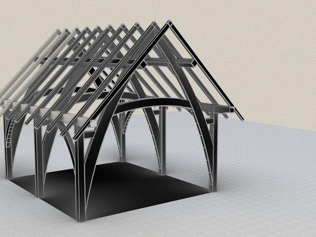 timber frame cruck frame 3d model design