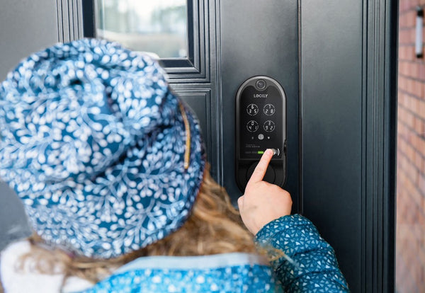 A child using a keyless entry door lock.