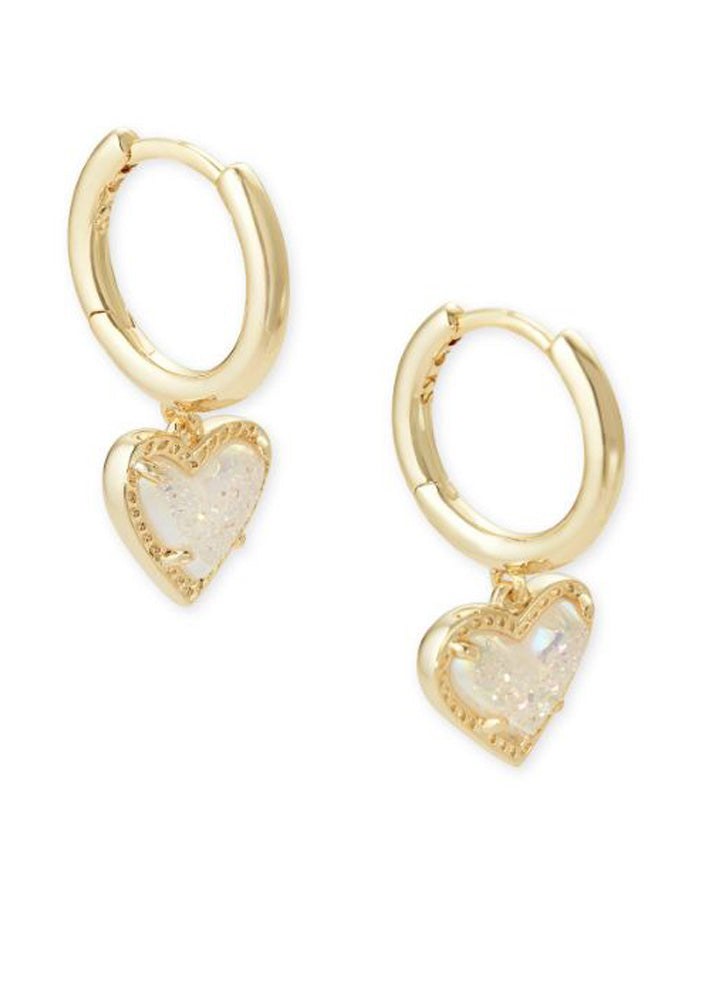 Ari Heart Huggie Earring Gold Iridescent Drusy by Kendra Scott