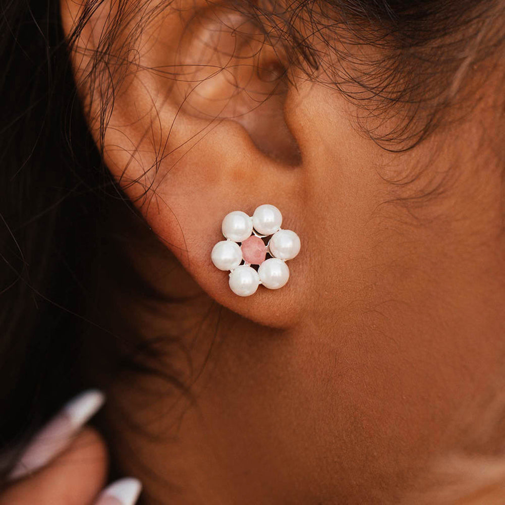 Bitty Pearl Flower Stud in Silver by Pura Vida