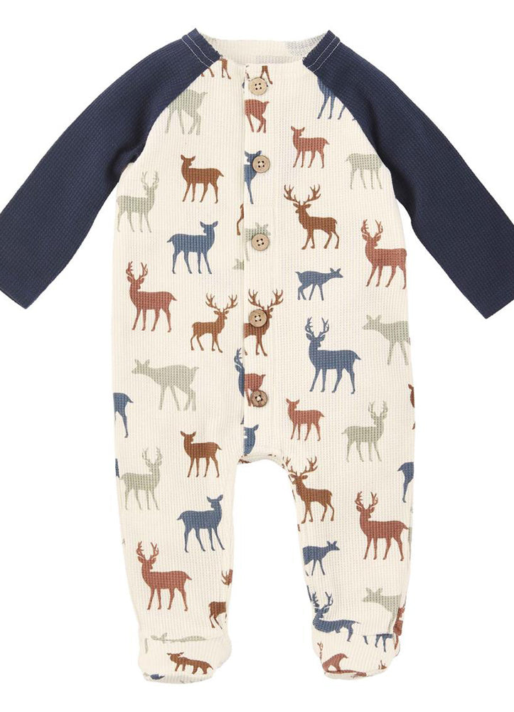 Deer Print Button Sleeper by Mud Pie