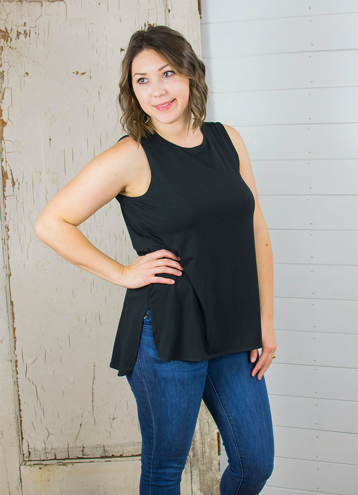 Curved Hem Tank in Black by Picadilly