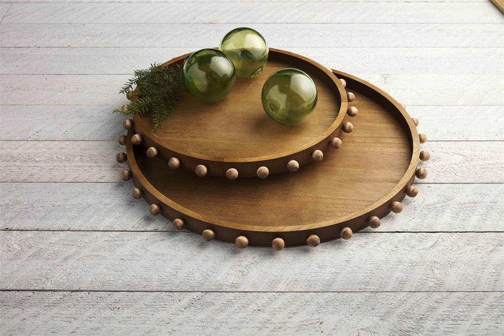 Beaded Nat Wood Tray Set by Mud Pie