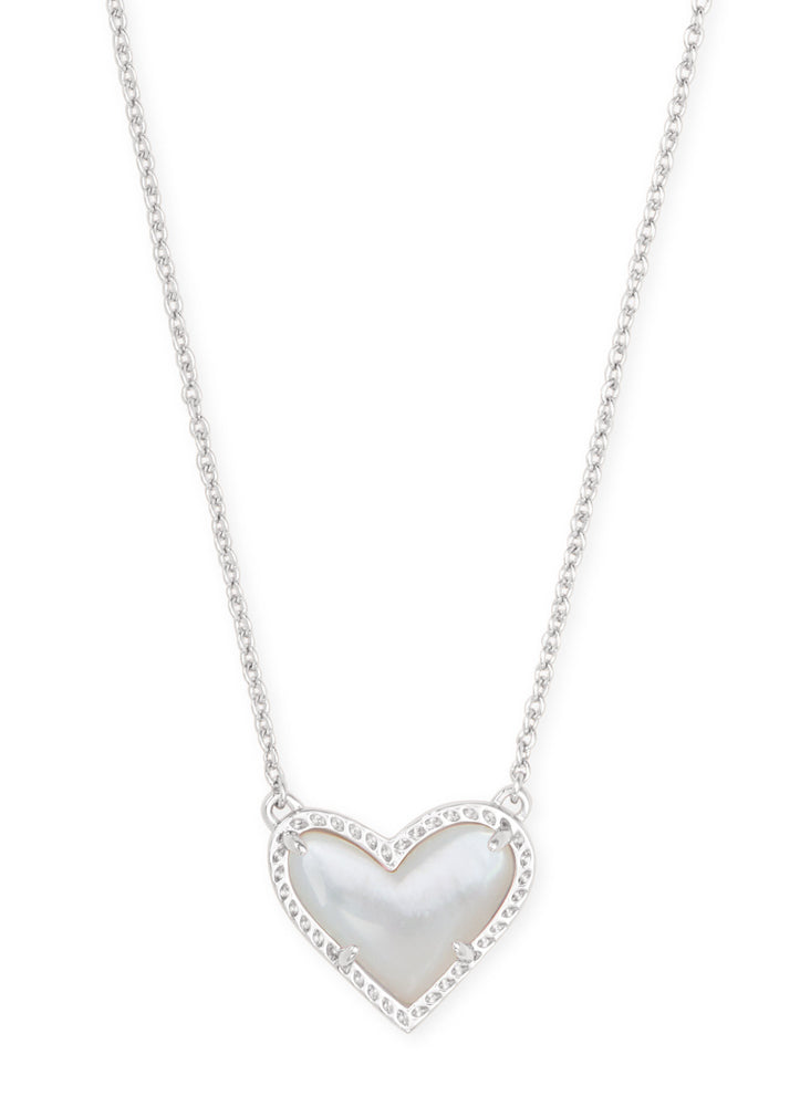 Ari Heart Short Pendant Necklace Rhodium Ivory Mop by Kendra Scott