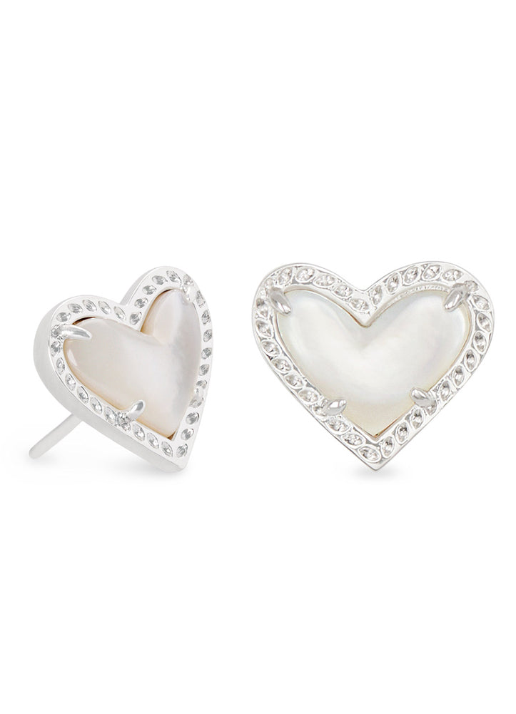 Ari Heart Stud Ear Rhod Ivory Mop by Kendra Scott