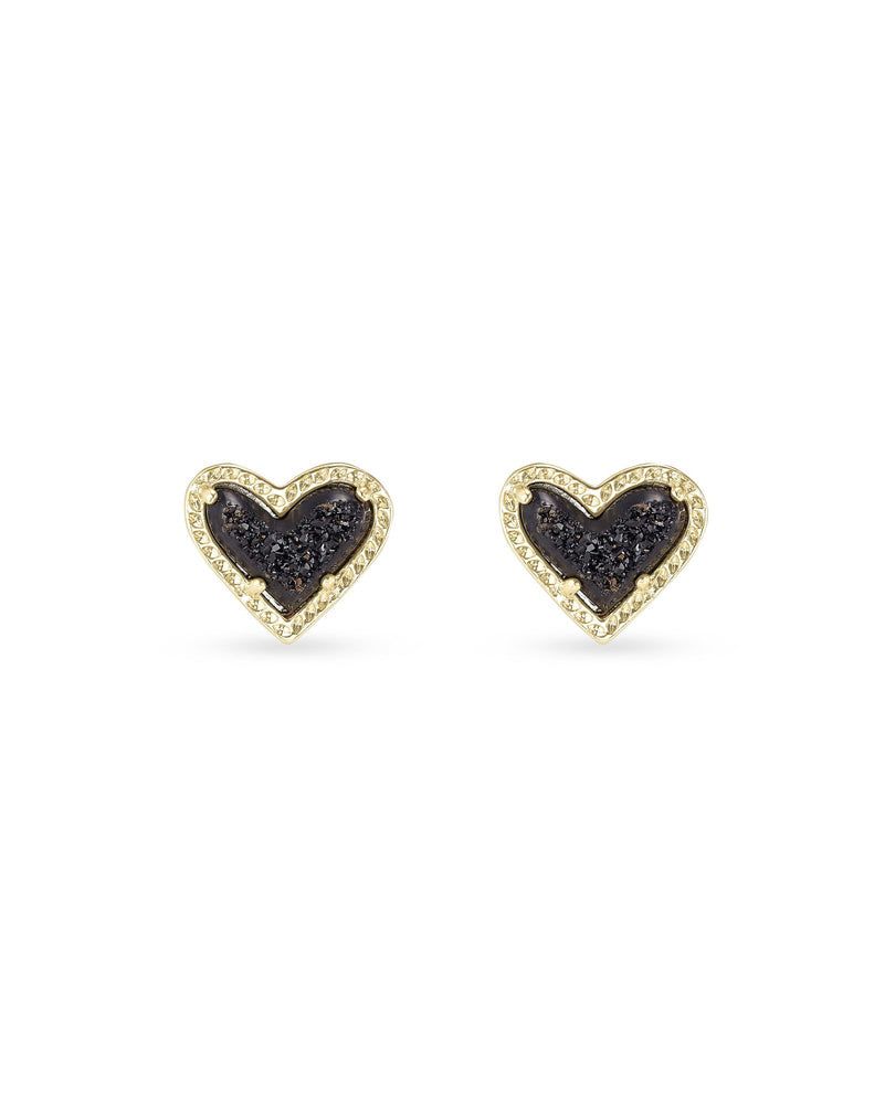 Ari Heart Stud Earring Gold Black Drusy by Kendra Scott