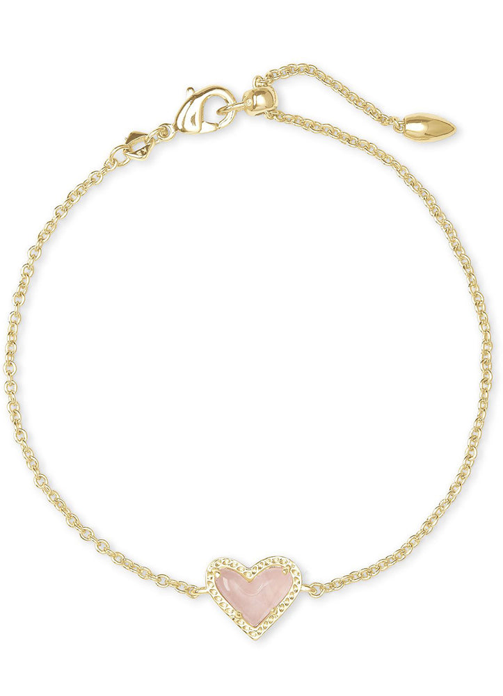 Ari Heart Dlct Brc Gld Rose Quartz by Kendra Scott