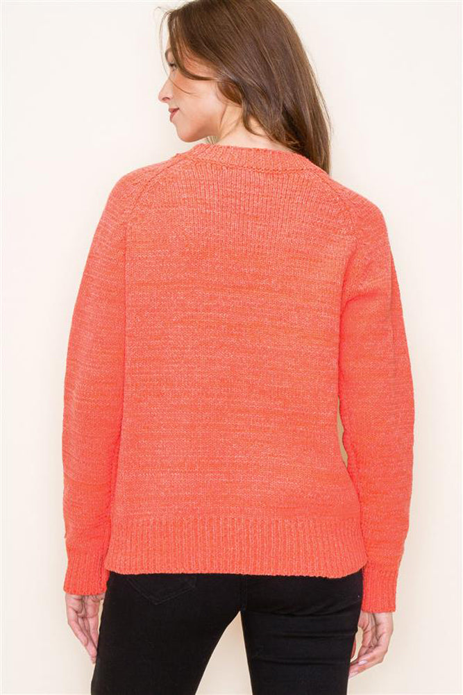 Cable Crew Neck Sweater in Orange by Staccato