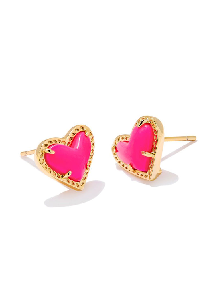 Ari Heart Stud Ear Gold Neon Pink by Kendra Scott