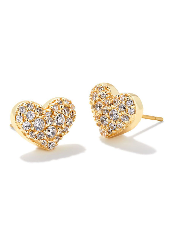 Ari Pave Crystal Heart Earrings in Gold Metal/White CZ by Kendra Scott