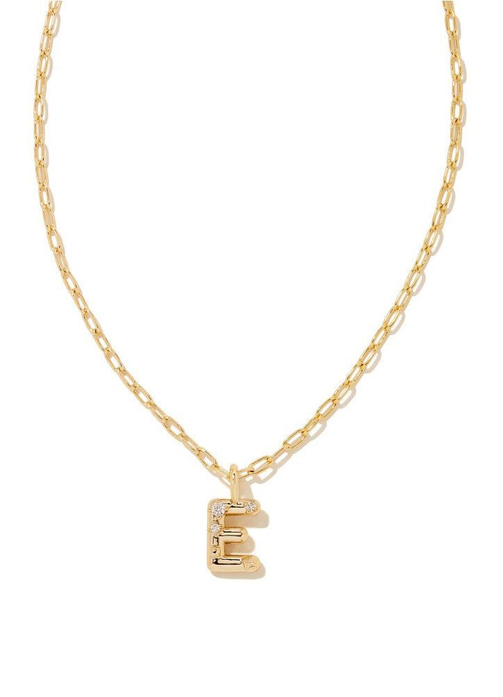 Crystal Letter E Pendant Necklace in Gold Metal by Kendra Scott