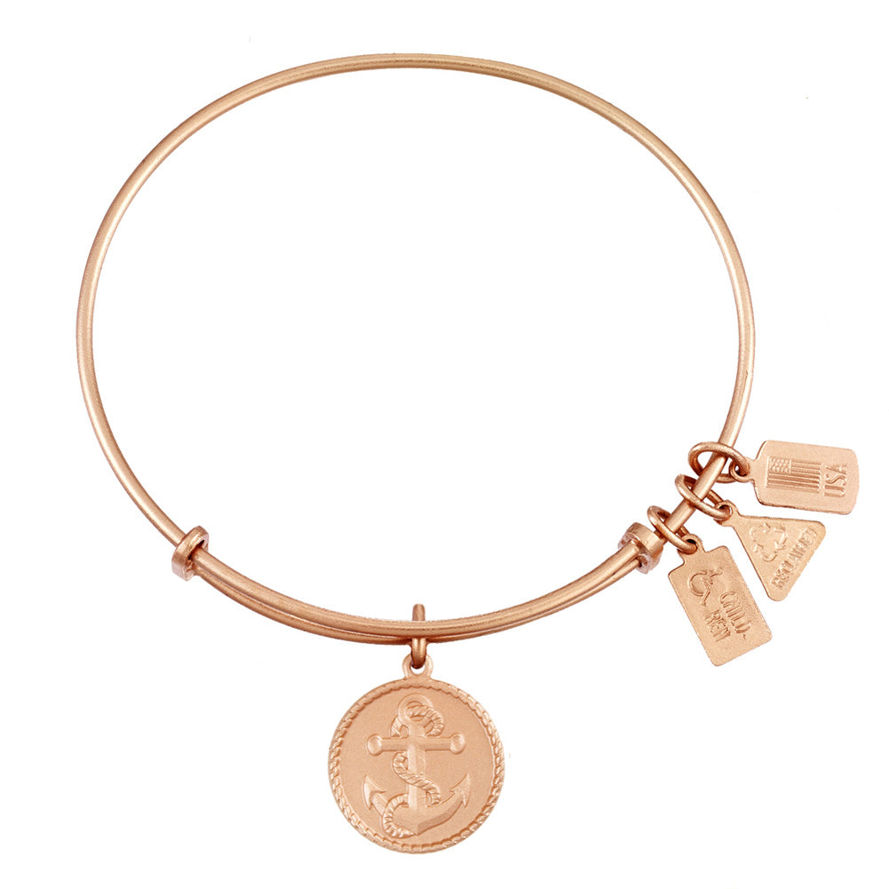 ''Nautical Anchor'' Bangle Bracelet in Rose Gold by Wind & Fire