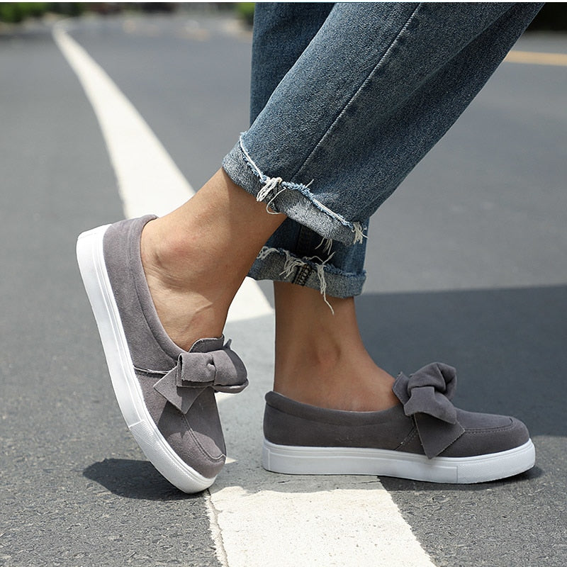 Platform Slip On Bowtie Flat Shoes 
