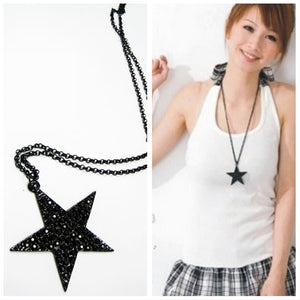 x49 Fashion Jewelry Black Pentagon Five-pointed Star Pendant Necklace For Women Hip Hop Punk Long Sweater Necklace Wholesale