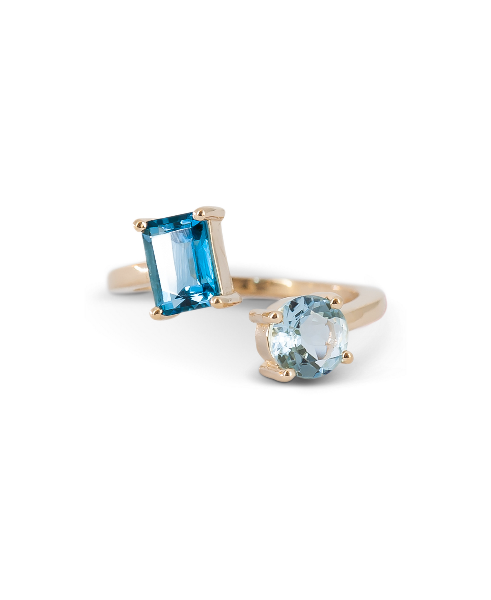 A mother daughter ring with blue topaz and aquamarine for Aleigh.