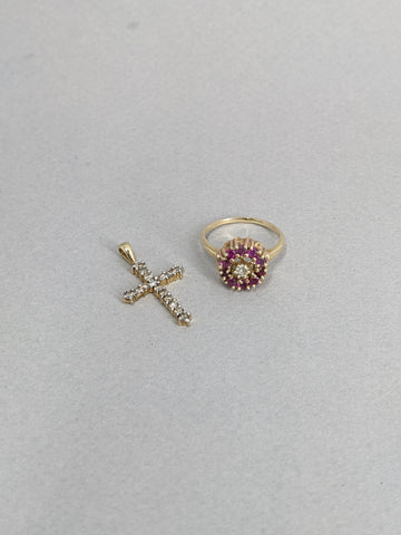 Elizabeth's diamond cross and ring set with her grandfather's rubies
