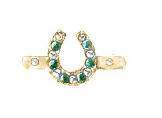 Our sketch of the emerald-and-diamond horseshoe ring